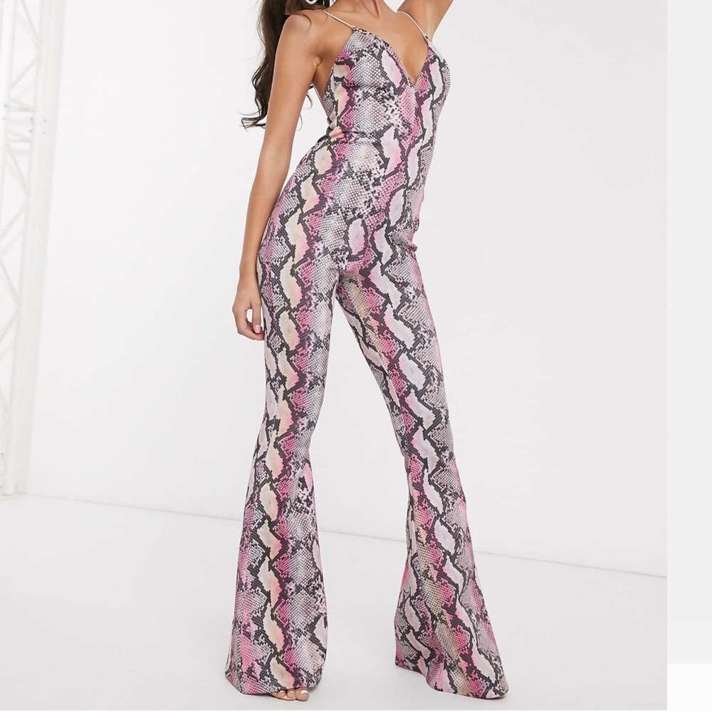 ASOS Pink Snake-Print Spaghetti-Strap Jumpsuit